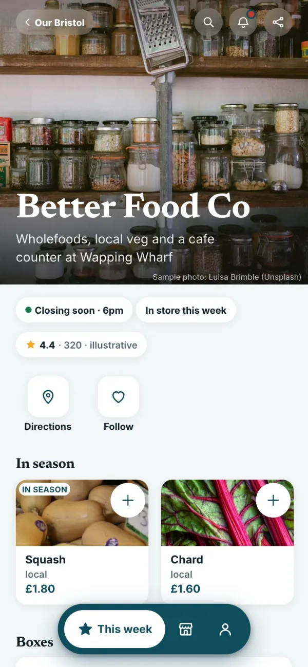 Better Food Co’s own app inside Our Bristol